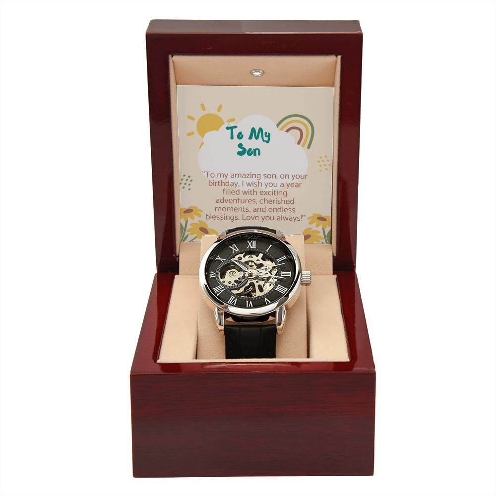 Luxury Men's Openwork Watch Gift for son,Gift for Birthday.