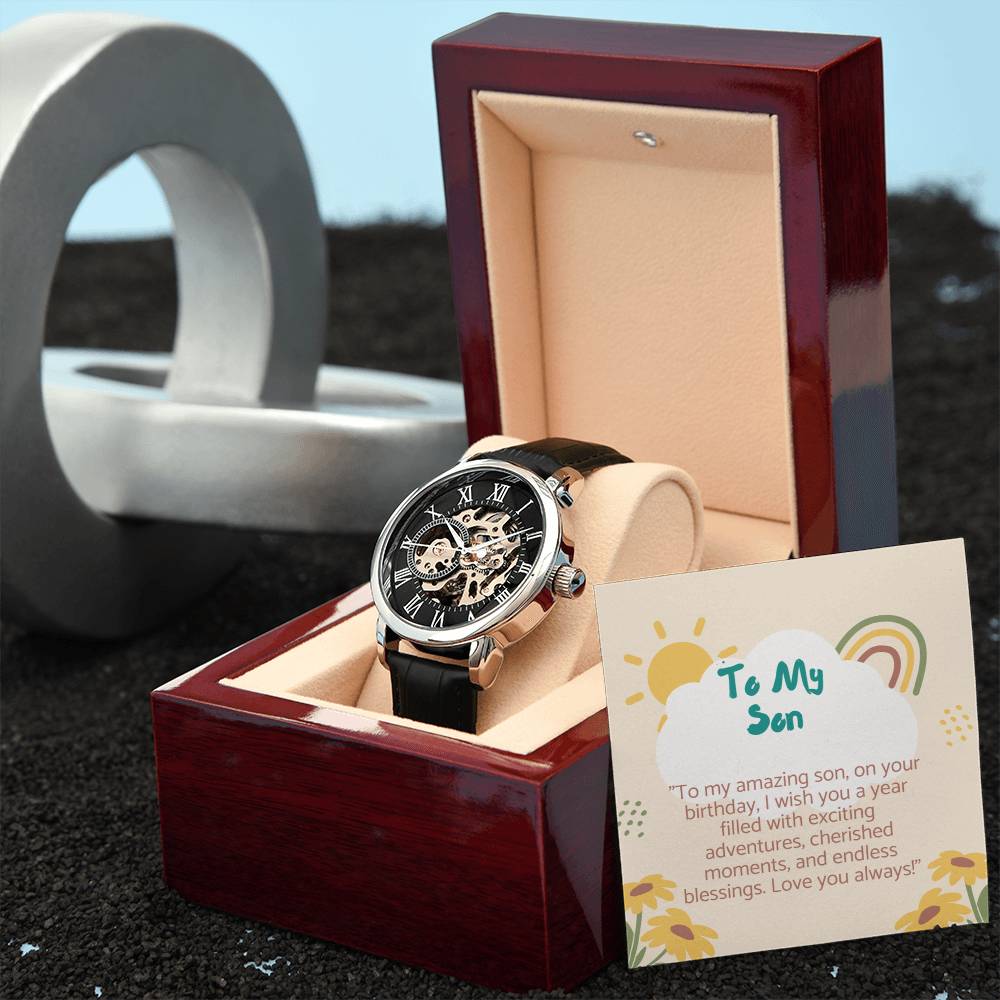 Luxury Men's Openwork Watch Gift for son,Gift for Birthday.