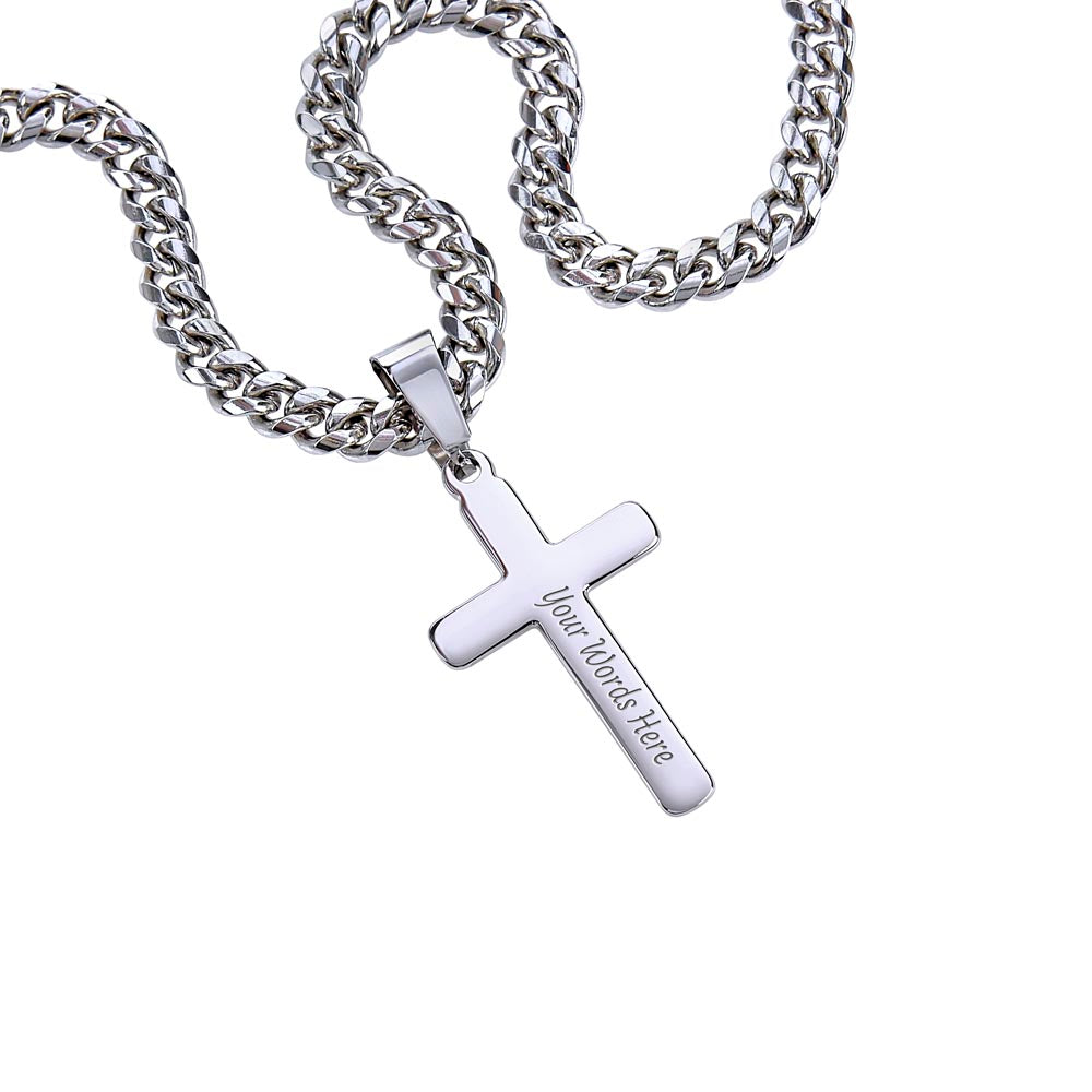 Men's Cuban Chain with Artisan Cross Necklace Gift for Husband.Gift for Anniversary.