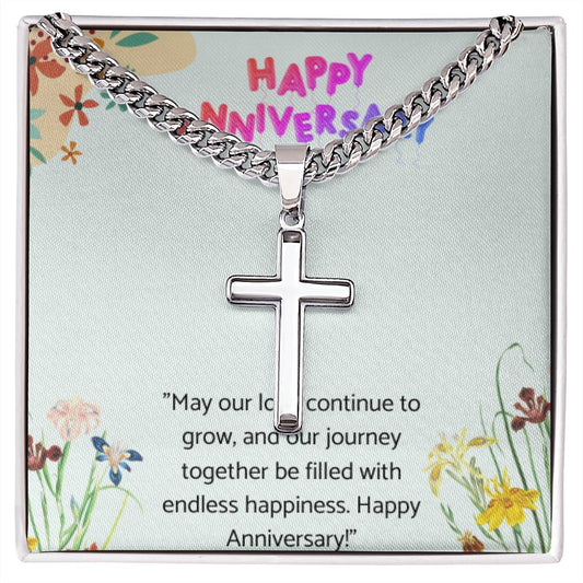 Men's Cuban Chain with Artisan Cross Necklace Gift for Anniversary,Gift for Husband.