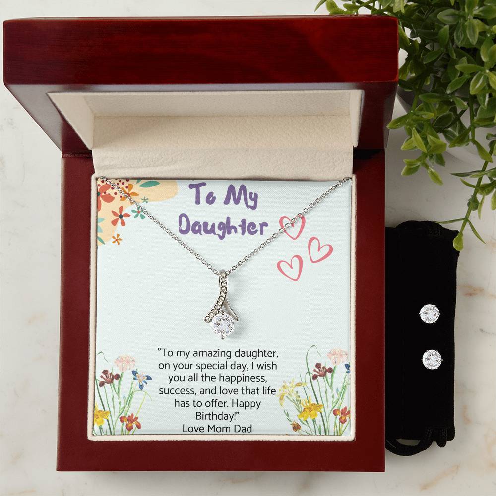 Alluring Beauty Necklace and Cubic Zirconia Earring Set for Daughter.