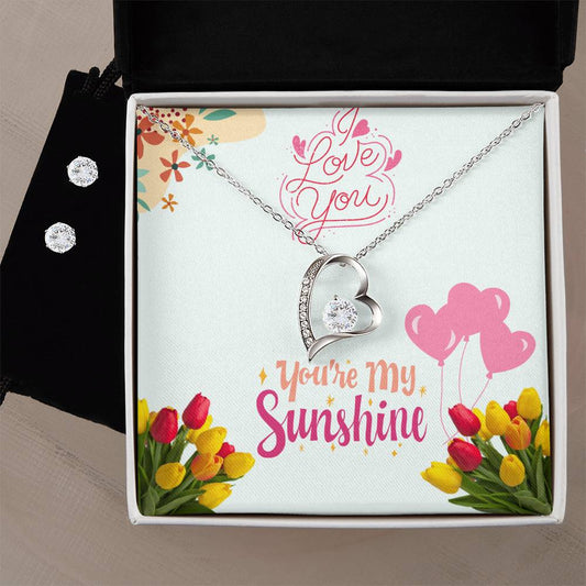 Forever Love Necklace and Cubic Zirconia Earring Set for Girlfriend,For Wife.
