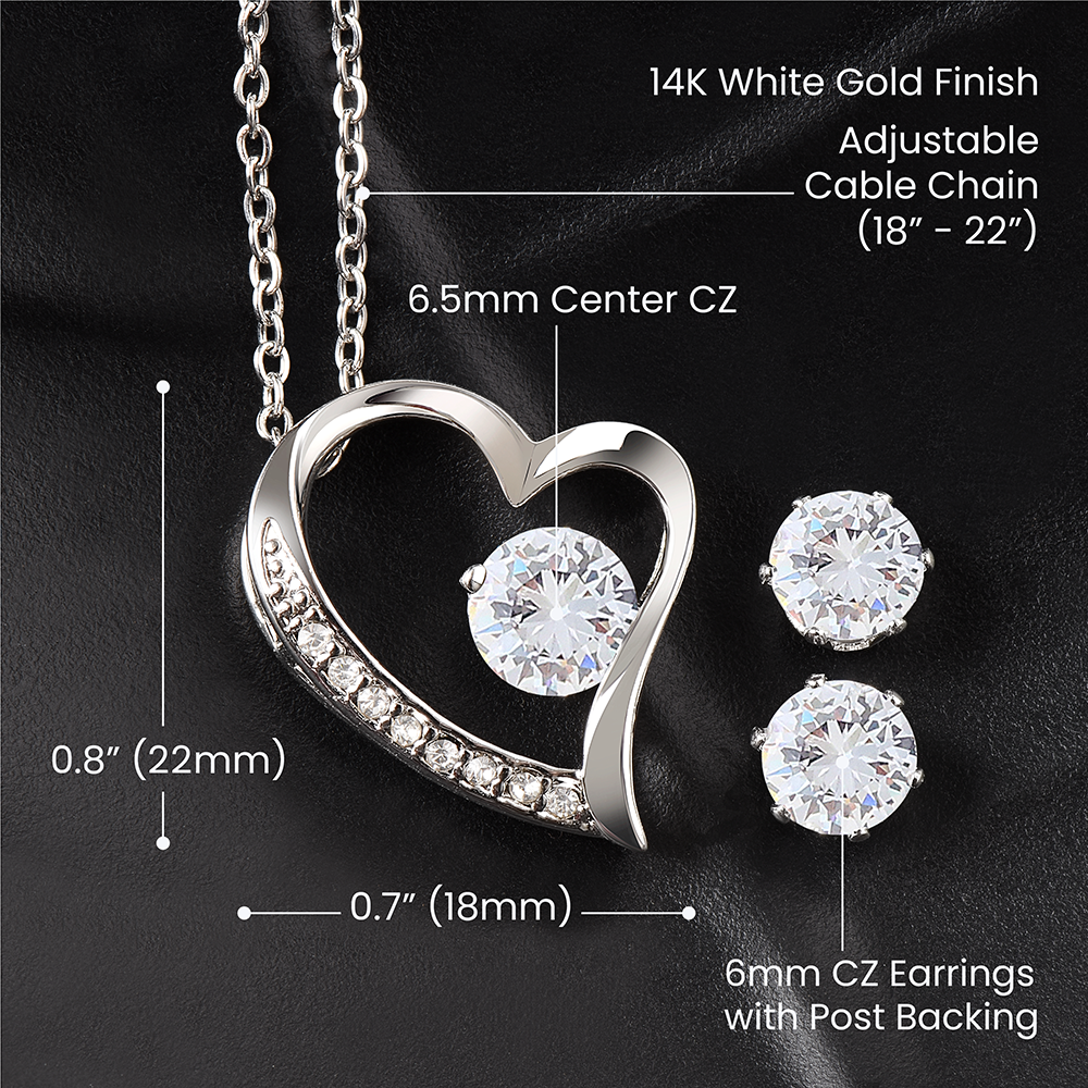 Forever Love Necklace and Cubic Zirconia Earring Set For Mom,Gift for Mothers Day.