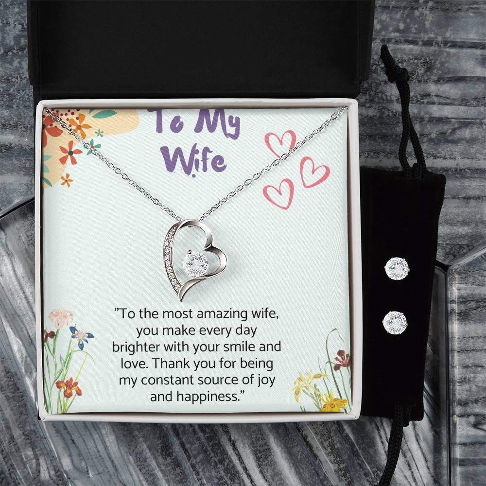 Forever Love Necklace and Cubic Zirconia Earring Set Gift for Wife,Anniversary Gift.
