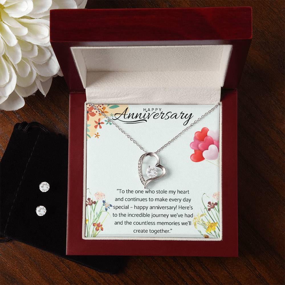 Forever Love Necklace and Cubic Zirconia Earring Set for Wife,Anniversary Gift.
