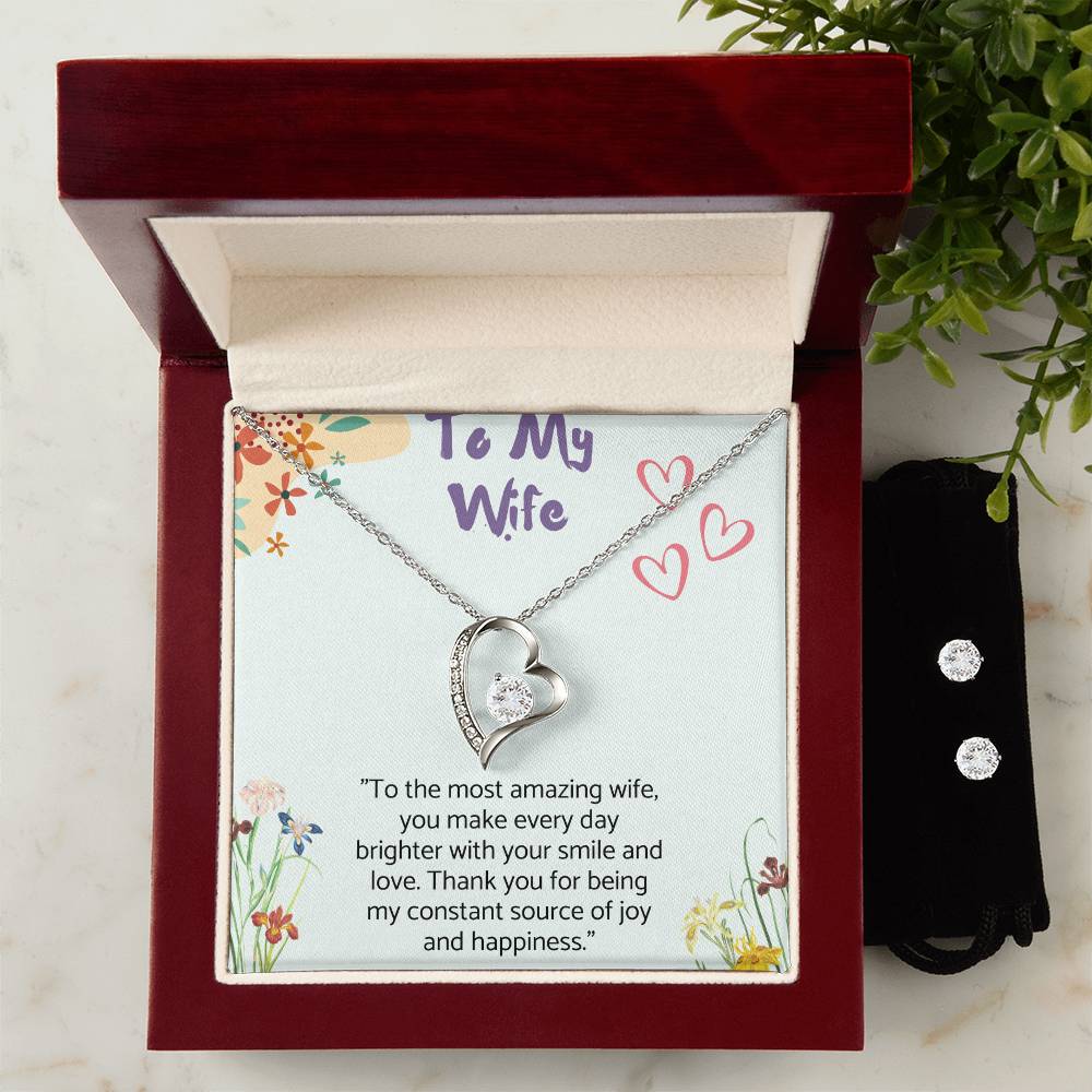 Forever Love Necklace and Cubic Zirconia Earring Set Gift for Wife,Anniversary Gift.