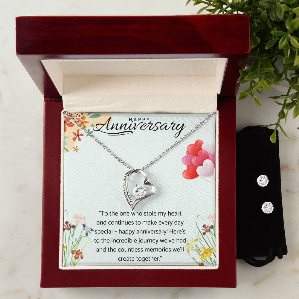 Forever Love Necklace and Cubic Zirconia Earring Set for Wife,Anniversary Gift.