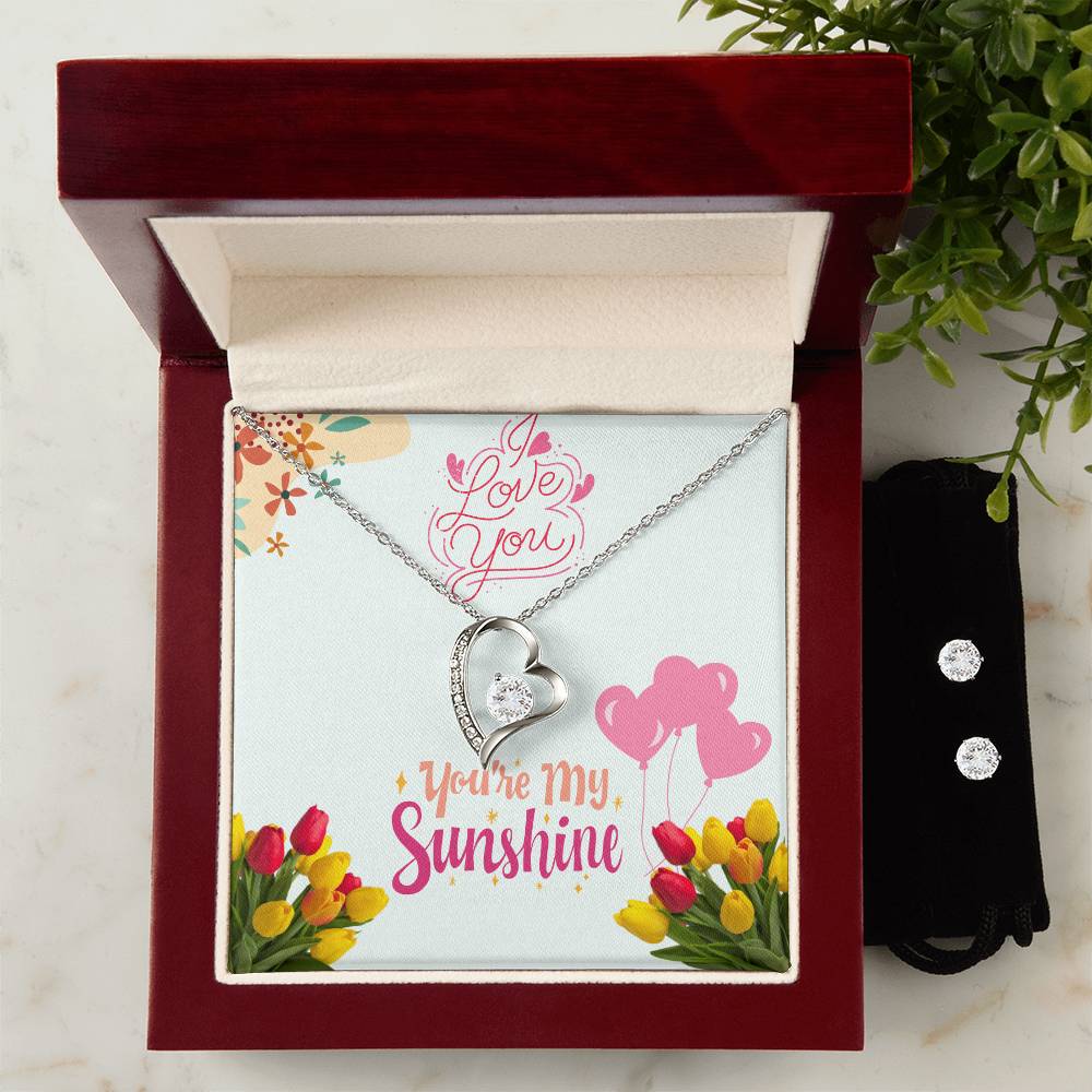 Forever Love Necklace and Cubic Zirconia Earring Set for Girlfriend,For Wife.