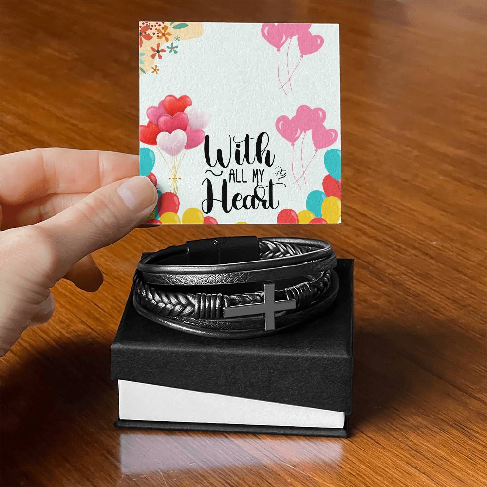 Men's Cross Leather Bracelet Gift for Husband,Gift for Boyfriend.