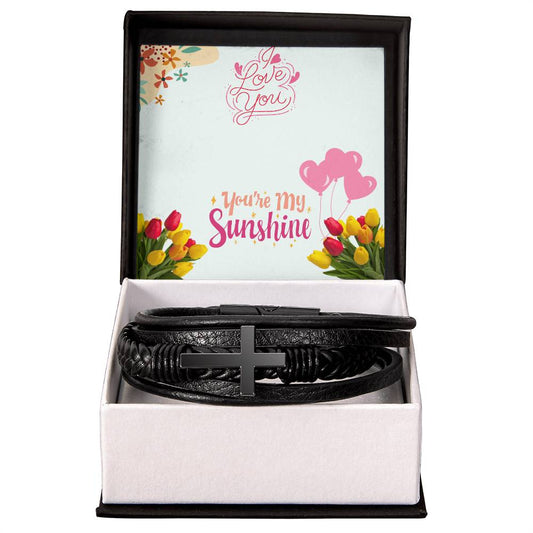 Men's Cross Leather Bracelet Gift for Anniversary.,Gift for Boyfriend,Gift for Birthday.