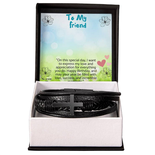 Men's Cross Leather Bracelet gift for Friend.