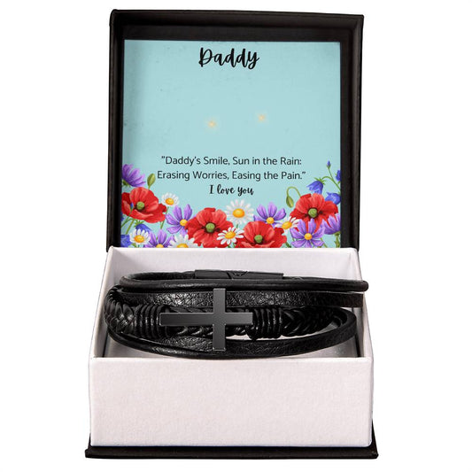 Men's Cross Leather Bracelet Gift for Dad.