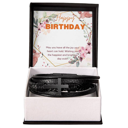 Men's Cross Leather Bracelet Gift for Birthday.