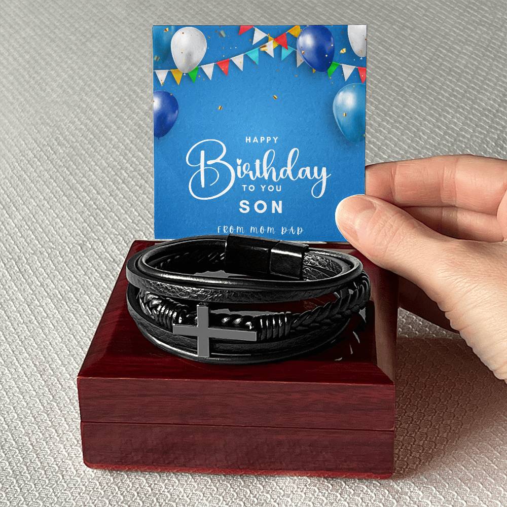 Men's Cross Leather Bracelet Gift for son,Gift for Birthday.