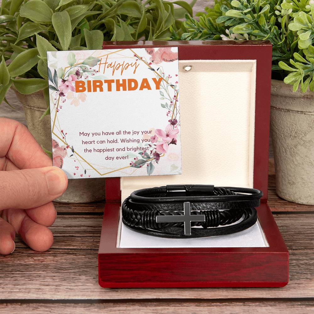 Men's Cross Leather Bracelet Gift for Birthday.