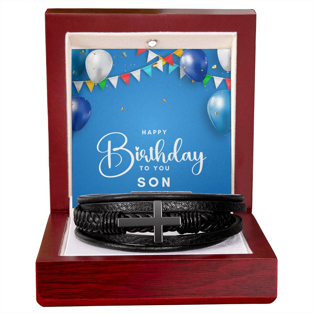 Men's Cross Leather Bracelet Gift for son,Gift for Birthday.