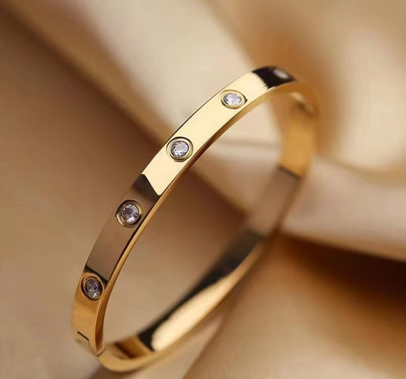 14K Gold-Plated Friendship Bangle with Cubic Zirconia – Perfect Gift for Women & Teens (Christmas, Valentine’s, Graduation)