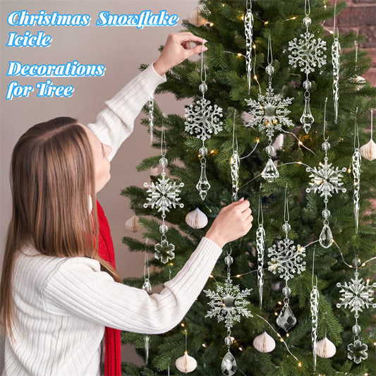 10pcs Acrylic Snowflake Hanging Pendants - Christmas Tree & Ceiling Ornaments for New Year Decor