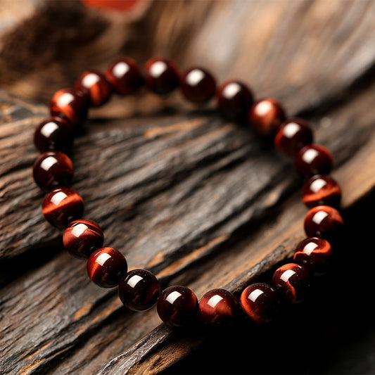 Vintage 8mm Red Tiger Eye Bracelet – Anti-Fatigue Energy Stone for Balance & Strength