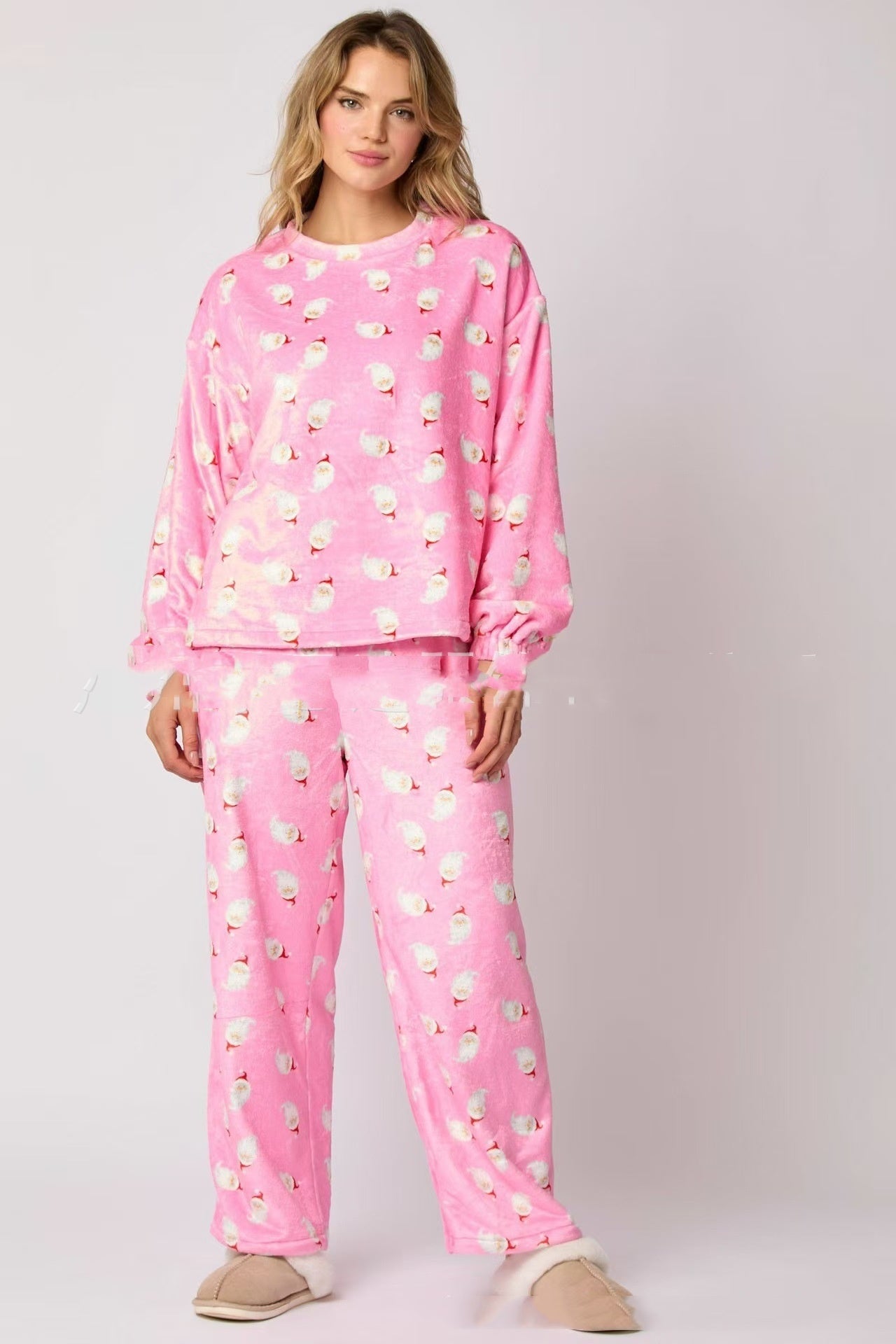 Women's Christmas Pajama Set - Long Sleeve Top with Hat and Trousers