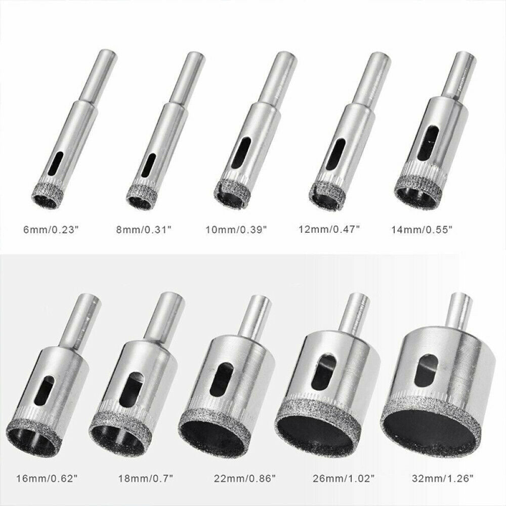 Diamond Drill Bits for Glass Ceramic Marble Tile Porcelain Hollow Core Circle Cutting Hole Maker Saw Set of 10 Bits 6-32mm