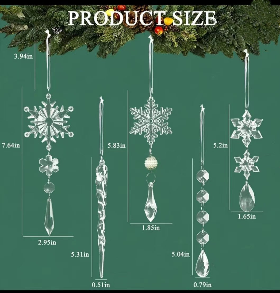 10pcs Acrylic Snowflake Hanging Pendants - Christmas Tree & Ceiling Ornaments for New Year Decor