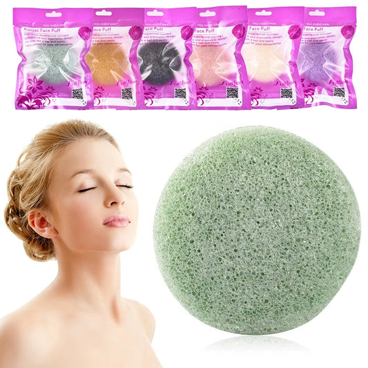 Natural Round Konjac Face Cleansing Sponge – Gentle Exfoliation & Deep Cleaning