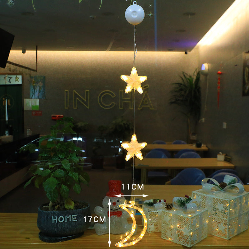 Christmas 3pcs LED Star Hanging Ornaments - Xmas Tree Window Sucker Lamps for Home & New Year Decor