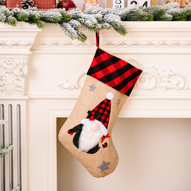 Christmas Window Pendant - Red and Black Plaid with Embroidered Decorations