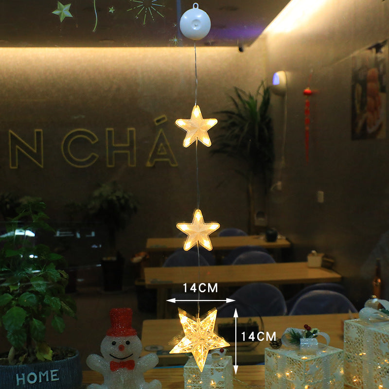 Christmas 3pcs LED Star Hanging Ornaments - Xmas Tree Window Sucker Lamps for Home & New Year Decor