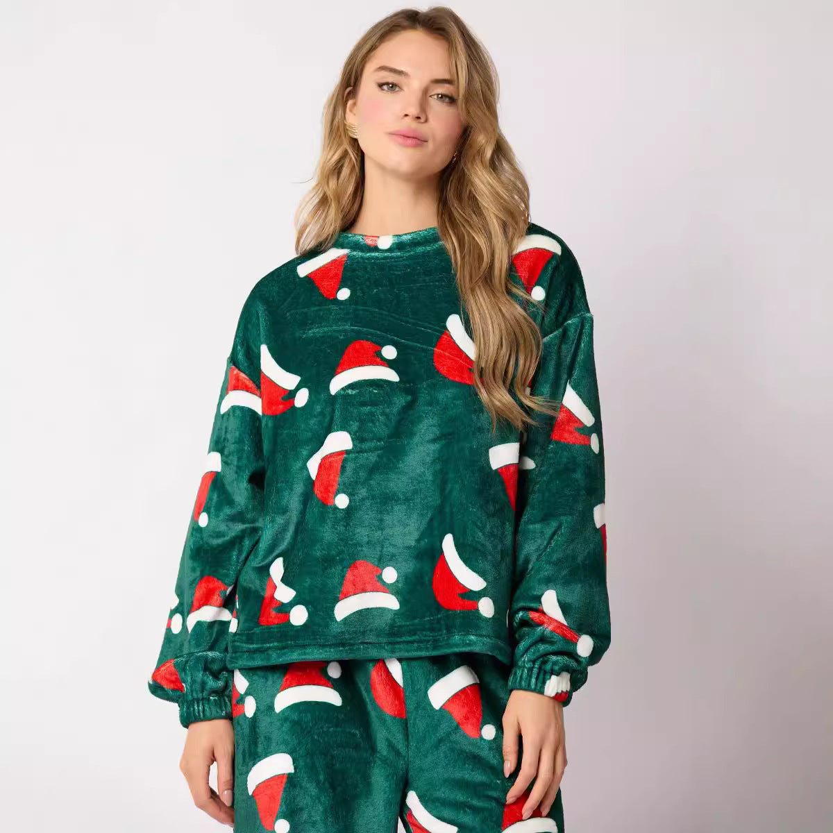 Women's Christmas Pajama Set - Long Sleeve Top with Hat and Trousers