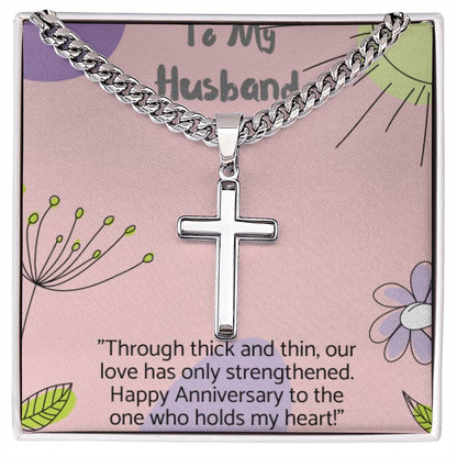 Men's Cuban Chain with Artisan Cross Necklace Gift for Husband.Gift for Anniversary.