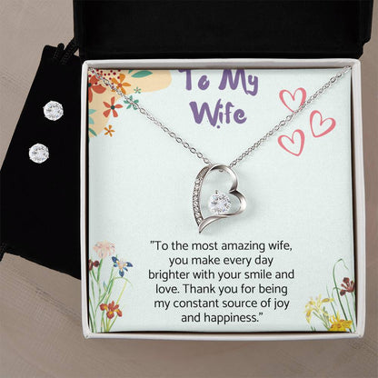 Forever Love Necklace and Cubic Zirconia Earring Set Gift for Wife,Anniversary Gift.