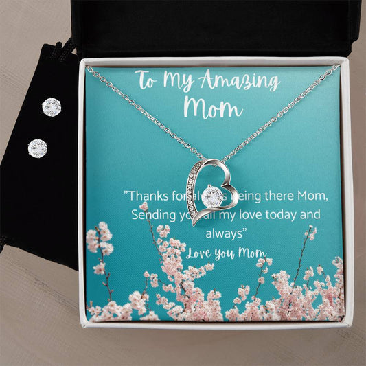 Forever Love Necklace and Cubic Zirconia Earring Set is a perfect gift for your Mom,Gift for Mothers day.