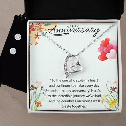 Forever Love Necklace and Cubic Zirconia Earring Set for Wife,Anniversary Gift.