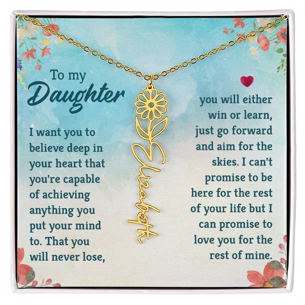 Flower Name Necklace With a Customizable Birth Flower Design,Personalized Birth Flower Design with Name Necklace ,Gift for Daughter.