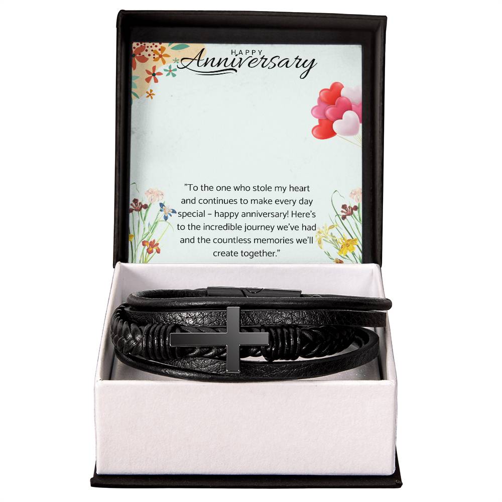 Men's Cross Leather Bracelet Gift for Anniversary.