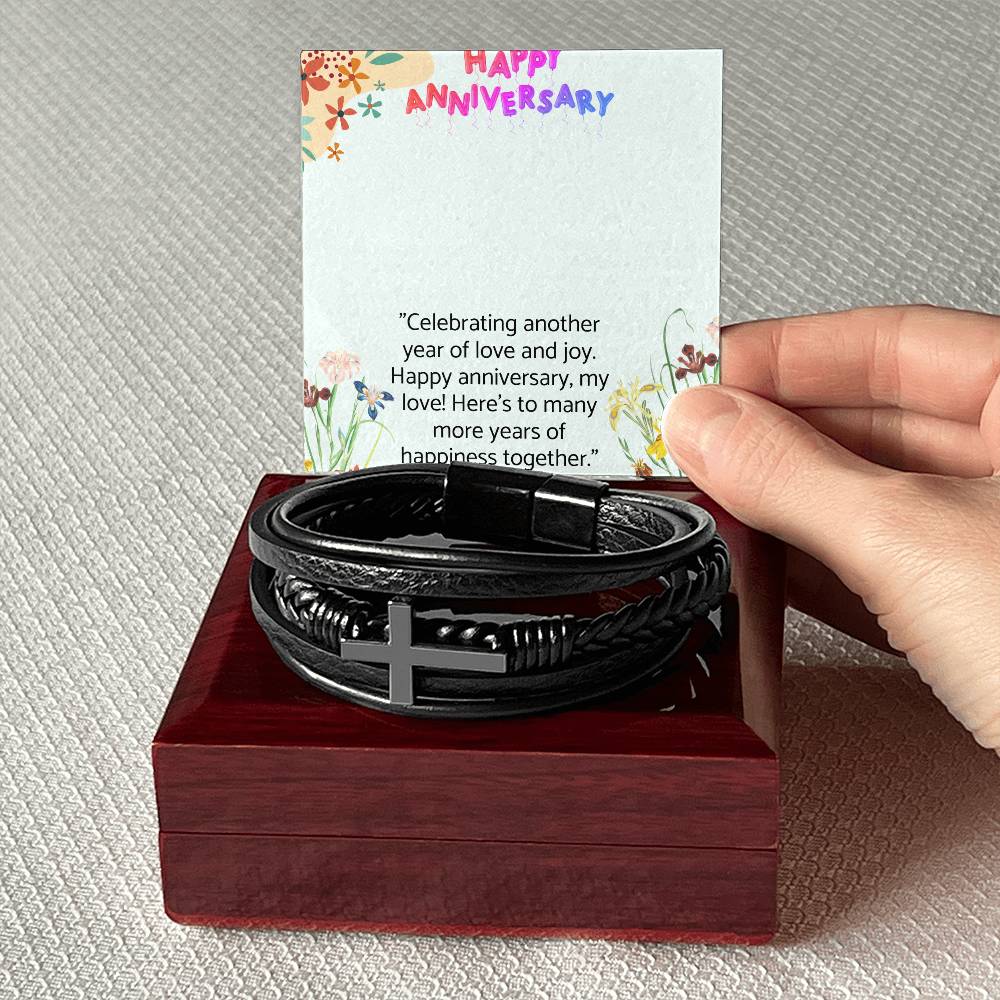 Men's Cross Leather Bracelet Gift for Anniversary,Gift for Husband.