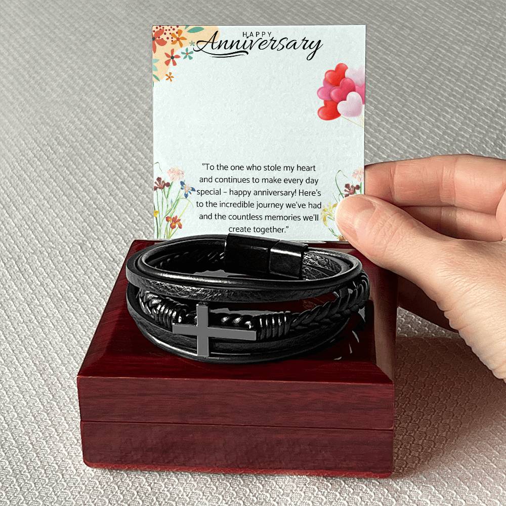 Men's Cross Leather Bracelet Gift for Anniversary.