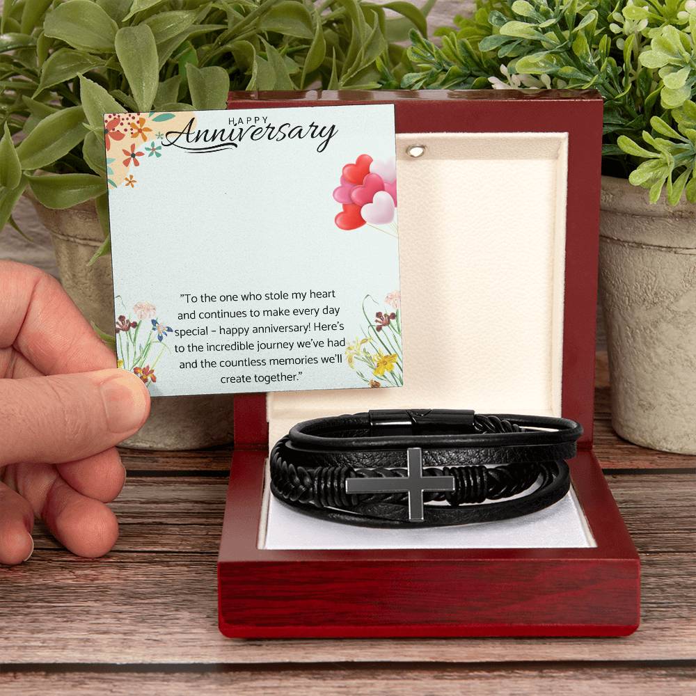 Men's Cross Leather Bracelet Gift for Anniversary.