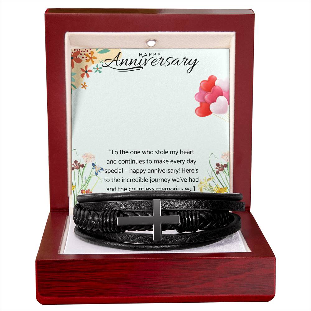 Men's Cross Leather Bracelet Gift for Anniversary.