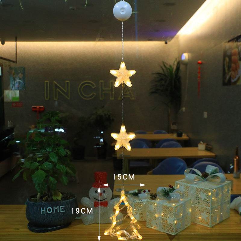 Christmas 3pcs LED Star Hanging Ornaments - Xmas Tree Window Sucker Lamps for Home & New Year Decor