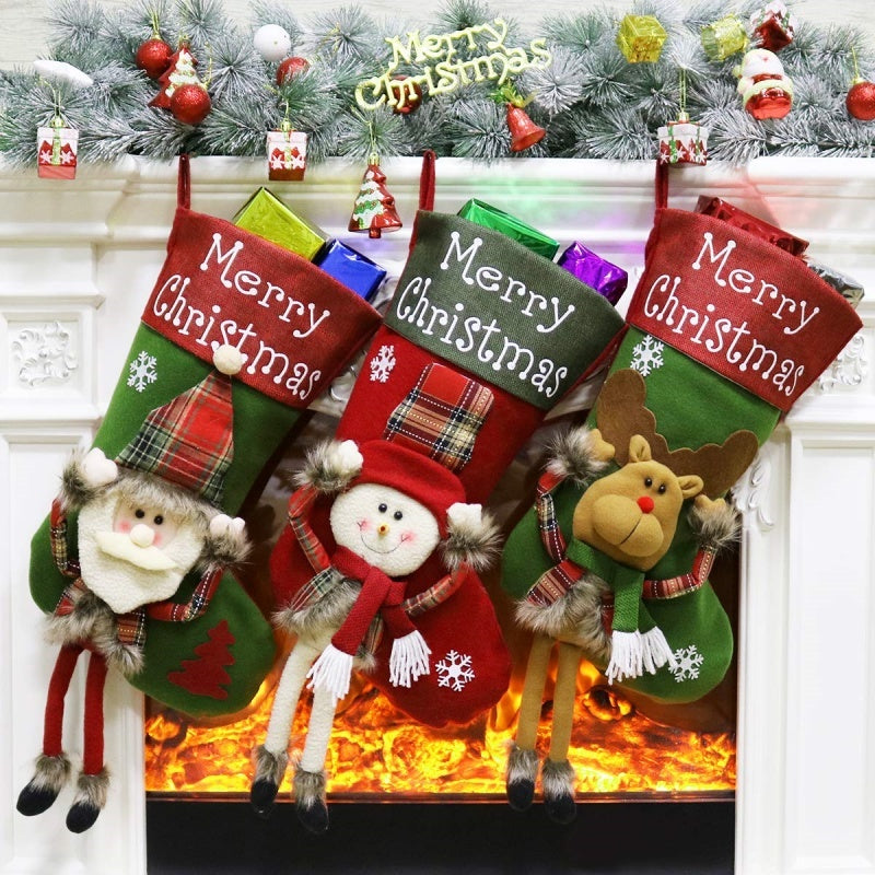 2024 New Year & Christmas Big Stockings Set - 3D Plush Tree Pendant Decorations