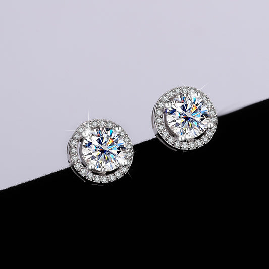 Elegant S925 Sterling Silver Moissanite Round Stud Earrings ,Simple & Graceful Genuine Gemstone Jewelry for Women