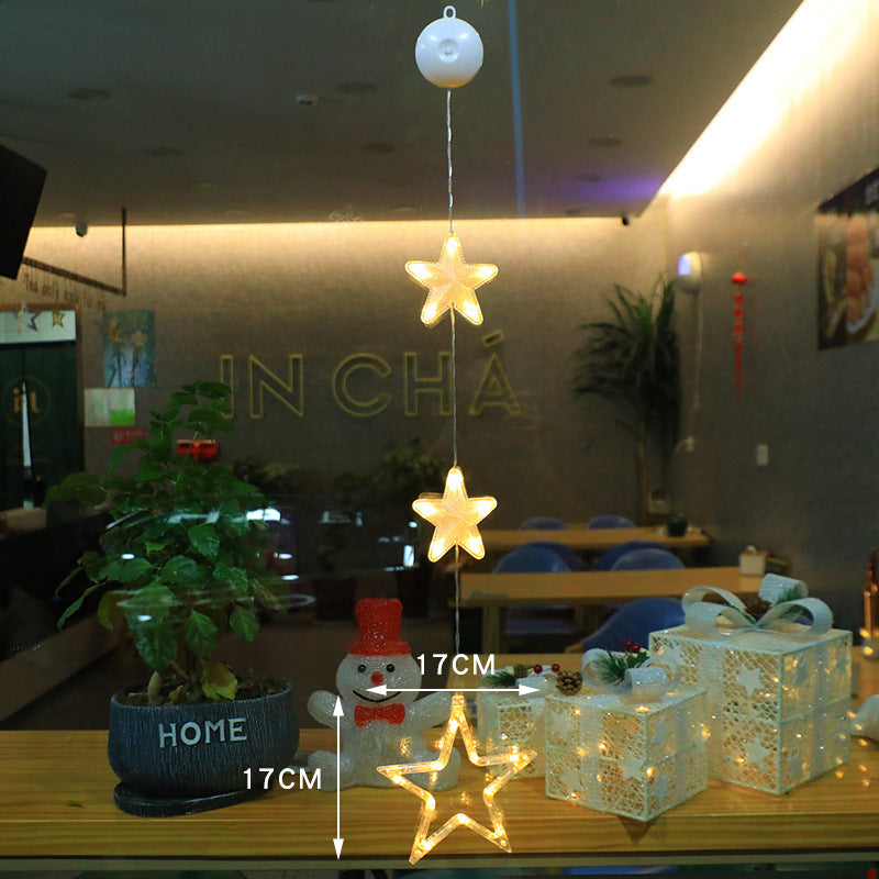 Christmas 3pcs LED Star Hanging Ornaments - Xmas Tree Window Sucker Lamps for Home & New Year Decor