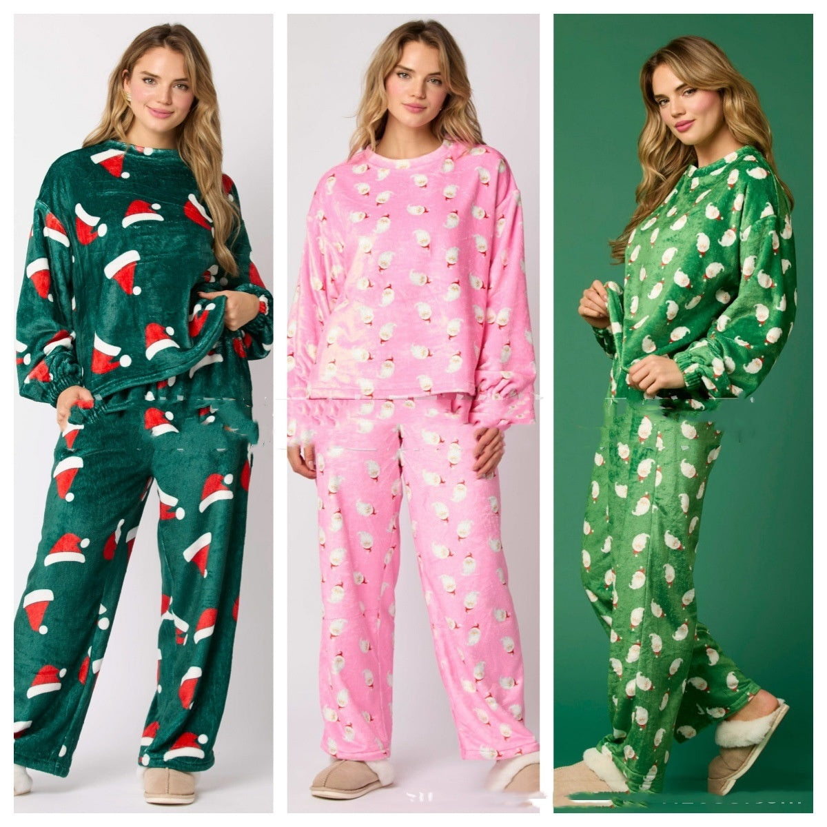 Women's Christmas Pajama Set - Long Sleeve Top with Hat and Trousers